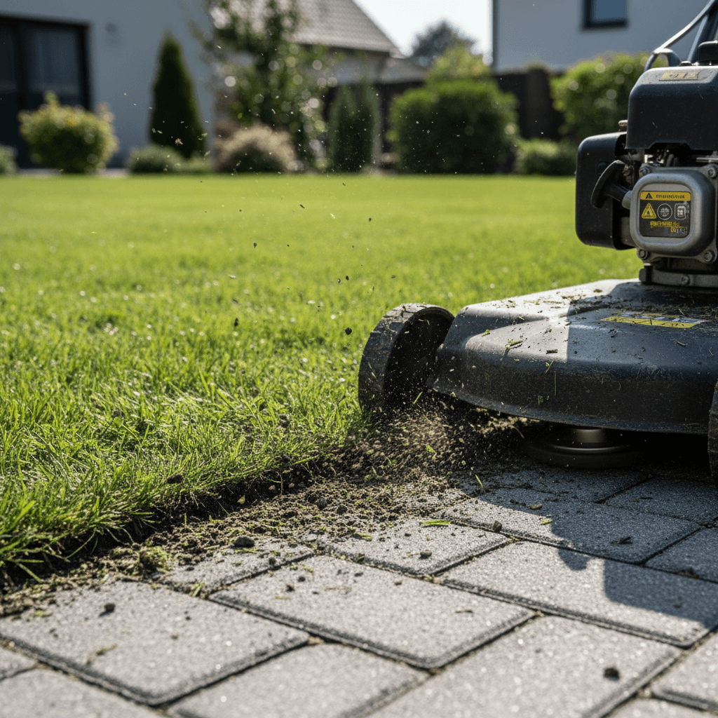 Close-up of lawn edging creating a clean line along a walkway