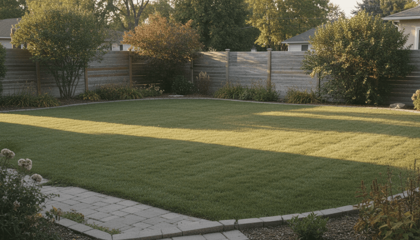 Tidy suburban lawn in Winnipeg with fresh mowing stripes