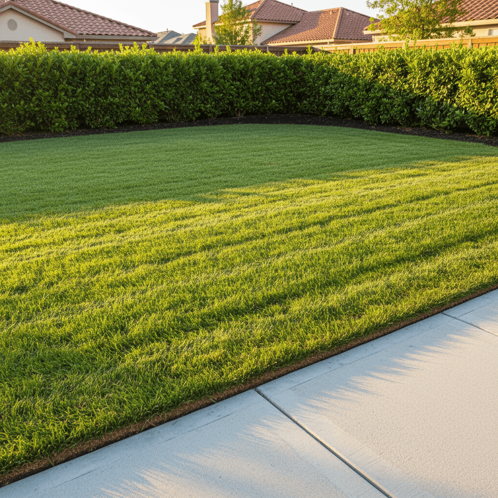 Freshly mowed suburban lawn with clean edges in Winnipeg