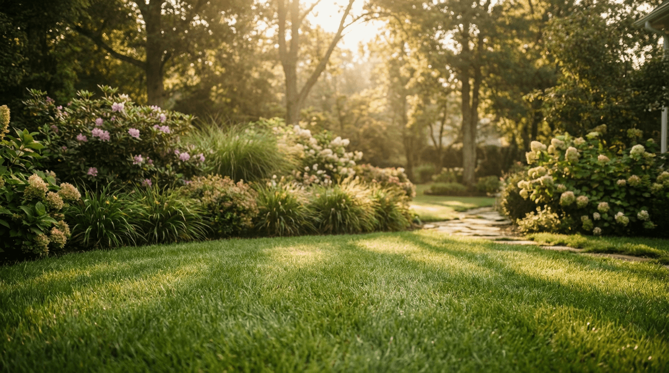 Manicured lawn with mowing stripes in front of a house